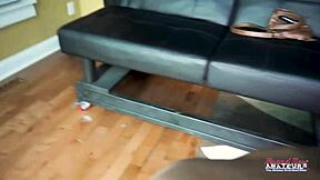 Petite brunette cutie evelyn gives long wet bj and gets her shaved pussy fucked doggystyle...