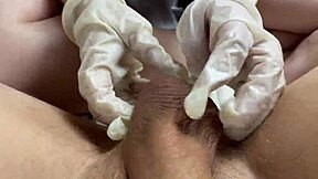 Awesome ball massage from that Russian teen 18+ using latex gloves in POV 😏
