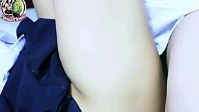 the cute asian teen girlfriend plays student role in homemade pov sex with her friend, leading to blowjob and romantic creampie.