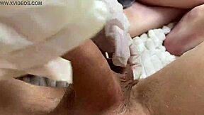 Awesome ball massage from that Russian teen 18+ using latex gloves in POV 😏