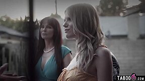 Family tradition means making a home movie, stepmom Syren De Mer says to stepson and his teen gf Nikki Sweet, as they dive into threesome fucking with pussy licking and hardcore taboo sex.