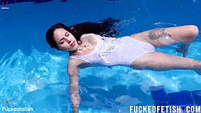 sexy helen star white swimwear pool new scene w42 with big ass brunette slut