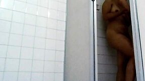 real couple enjoys wet bathroom shower together at home.