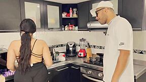 my boss with small cock paid me to let him fuck in kitchen-mia montielth-part 1