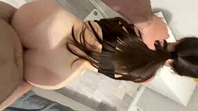 My cute ebony roommate in the dorm bedroom couldn't resist my cock anymore, bending over for rough doggystyle sex and creampie.