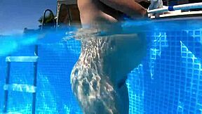 Pregnant young 18+ milf enjoys pool sex putting on a show for the neighbors with her big tits