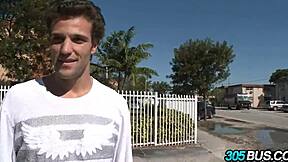 French babe Julie J picks up guys on bus for public outdoor fun as slutty teen whore.