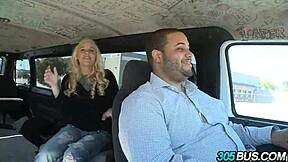 French babe Julie J picks up guys on bus for public outdoor fun as slutty teen whore.