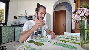 Wow, Italian gardener with big tits pays in kind with titjob! Italian dialogues