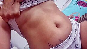 sexy brunette masturbates pussy while groping big natural tits in solo session