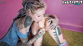 tattooed lovers share a wild strap-on 😍