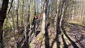 ginger beauty with red hair delivers an extreme public blowjob in the woods to a stranger