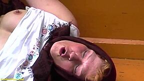 Chubby hairy granny outdoor fucked by young 18+ man... wild, right? 😏🍑