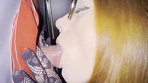 this cute brunette and redhead took turns at gloryhole fisting and deepthroat action