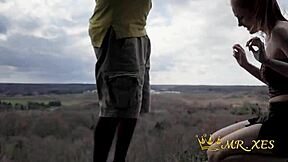 busted freeuse redhead caught during public deepthroat and outdoor fucking on a cliff