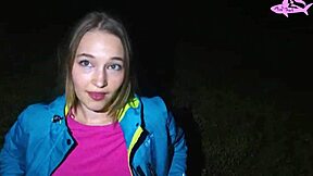Adorable girl got lost in the forest and I showed her the way but in return she sucked my big cock and got creampie in tight wet pussy outdoors.