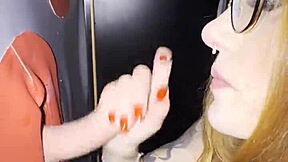 this cute brunette and redhead took turns at gloryhole fisting and deepthroat action