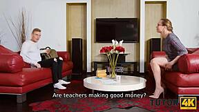 Tutor4k handsome heartbreaker rides physics tutor on red couch