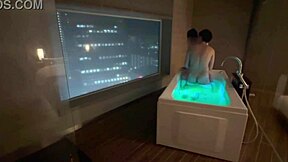 Personal Shooting Of Sucking Cute Santa's Pale Beautiful Breasts Like A Baby And Intense Standing Back Raw Sex In Hotel Bathroom With Night View