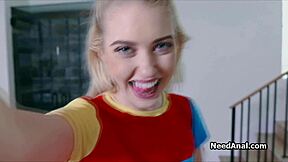 Whoa, sticking that huge dildo in the blonde teen 18+ ass before pounding with dick!