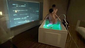 Personal Shooting Of Sucking Cute Santa's Pale Beautiful Breasts Like A Baby And Intense Standing Back Raw Sex In Hotel Bathroom With Night View