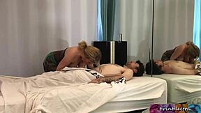 Is this horny blonde masseuse with big natural tits really taking a wild ride on her client's monster cock until cumshot?