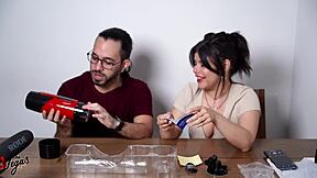 The vegas couple reviews the sohimi dark night male masturbation toy. They tease with blowjob and creampie in chubby latina pov.