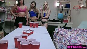 Hot Teen 18+ Bffs Strip Pong Ends With Wild Bisexual Orgy And Monster Cock Blowjobs!