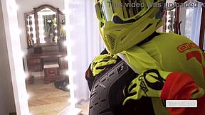 This athletic teen 18+ couple gets horny for hot sex in a motorcycle, with blowjob and cumshot swallow in a comic twist.