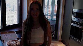 delivery guy drops off pizza and ends up in steamy amateur sex session