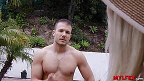 mylfex stepson licks step mom and teen 18+ neighbor pussy at poolside in bikini outdoor action