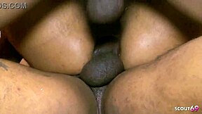 Skinny Tall Ebony with Big Tits Gets Anal DP Sandwich in MMF Threesome with Monster Cocks!