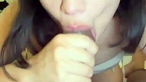 Exotic Brunette Babe Gives First Time Homemade Blowjob in Bedroom, Sucking My Cock Hard with Cute Licks