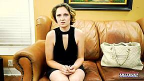 Brunette coed Nikki P delivers deep rimjob and BJ to juicy cock before riding it hard!