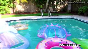 Broke Busty Asian Teen Gets Hardcore Outdoor POV Fucking Poolside