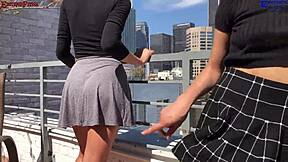 I got so excited on the balcony with these two amateur girls giving me footjobs barefoot, then we had outdoor threesome sex with my big dick.