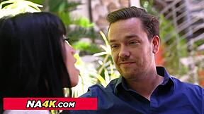 Big-tit Asian woman uses an app to meet a man with a large build