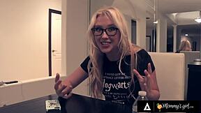 Hot blonde skips prom for dirty lesbian fingering with stacked stepmom backstage 😏