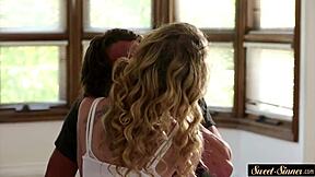 Petite stepsister rides stepbros hard cock!