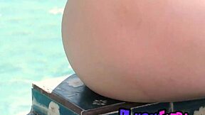 sexiest natural blonde lareina tay strips naked poolside teasing her shaved pussy