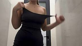 bbw teen with big ass and tits risks fucking and fingering to orgasm in gym toilet