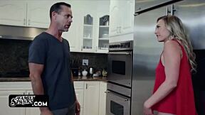 TEEN BENDS OVER FUCKS STEP DAD HARD WHILE MOVIE PLAYS UNNOTICED!