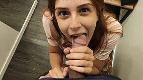 submissive babe deepthroats huge cum in public fitting room