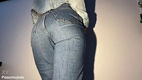 cute latina neighbor girl soaks her jeans peeing desperately closeup homemade fetish