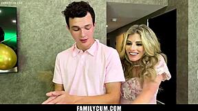 religious stepmom convinces stepdaughter to fuck stepson and take his virginity in taboo threesome