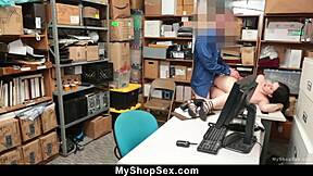 suspected shoplifter violet rain dragged to maintenance room for tight pussy punishment by store cop on hidden cam