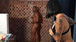 cuckold bbc husband watches monster cock destroy wife's juicy latina pussy in bathroom while sister licks cum