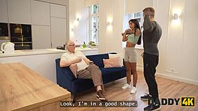 Daddy, kitchen cheating fuck—will your son catch us?