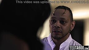 petite ebony milf spots her bbc husband cheating... now she dominates his ass hard