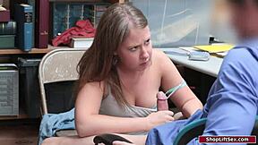 brunette shoplifter dominated facefucked deepthroated on monster cock for stealing